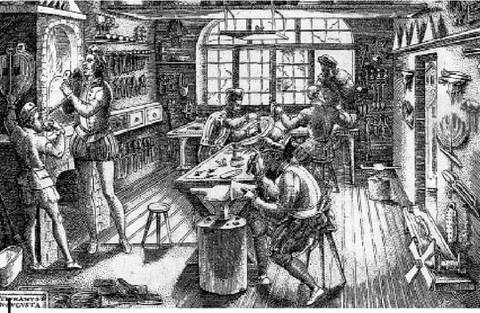 Talleres de platería, según grabados de Étienne Delaune (Augsburgo, 1576)